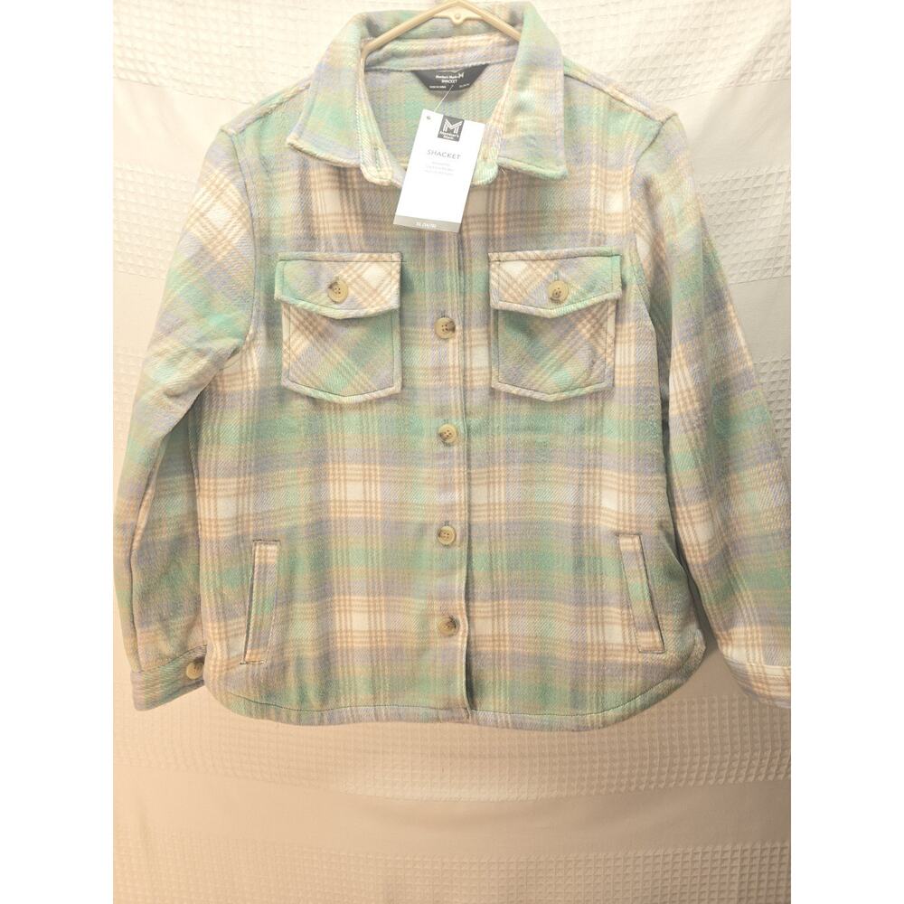 Member's Mark Girls Shacket Jacket Size 14-16 Green Plaid 6562